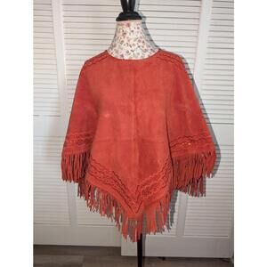 Rare vintage leather fringed poncho